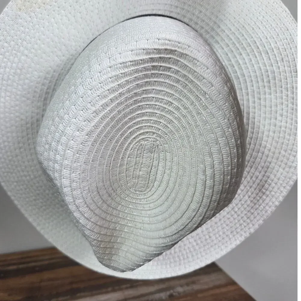 Vince Camuto Woman's Paper Summer White with Black Ribbon Hat